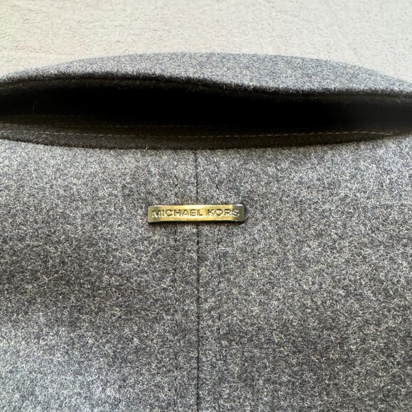 Men's Michael Kors Charcoal Gray Wool Blend Car Coat Overcoat XL Striped Scarf - Picture 12 of 15